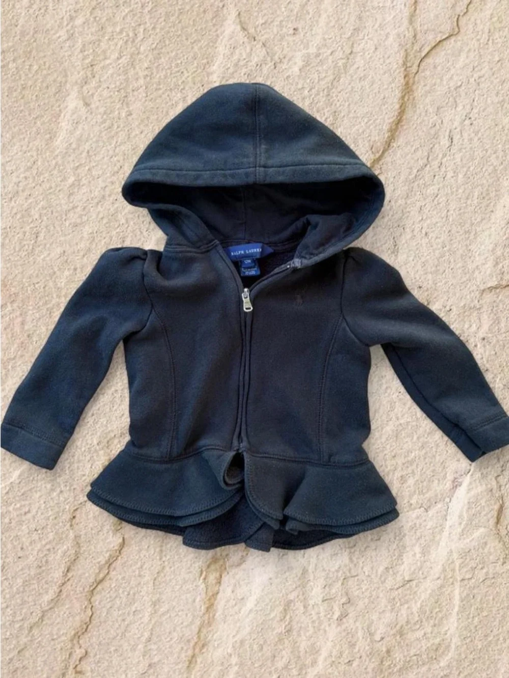Ralph Lauren black Hooded Peplum Zip Hoodie - Kids 12 months